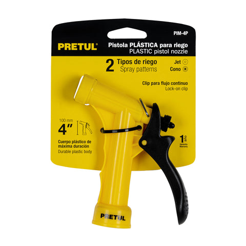 Pistola plástica para riego de 4', 2 funciones, PRETUL | PIM-4P | 22753