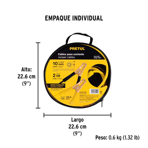 Cables pasa corriente 2 m, 125 A, 10 AWG, Pretul | CAP-2010P | 22807