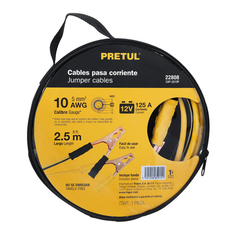 Cables pasa corriente 2.5m, 125 A, 10 AWG, con funda, Pretul | CAP-2510P | 22808