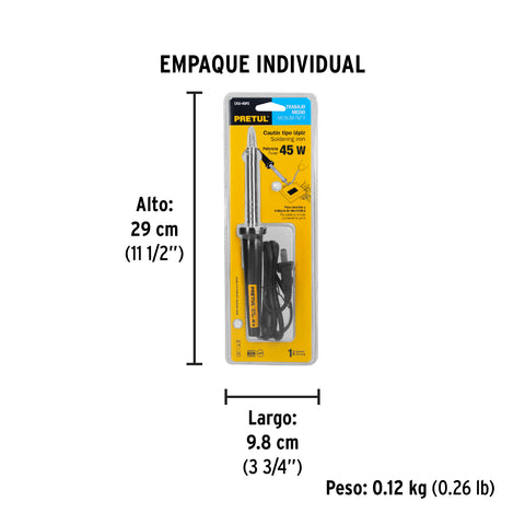Cautín 45 W tipo lápiz para trabajo medio, Pretul | CAU-45P2 | 22809