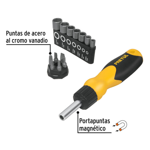 Desarmador tipo matraca con 6 puntas y 7 dados, Pretul | DES-14P | 22974