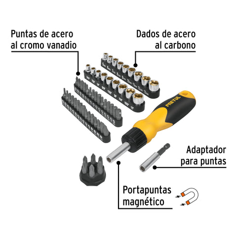 Desarmador tipo matraca con 35 puntas y 18 dados, Pretul | AUTO-61 | 22976