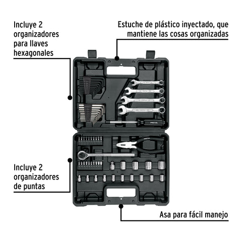 Juego de 66 herramientas 1/4' y 3/8' para mecánico, Pretul | SET-70 | 22985