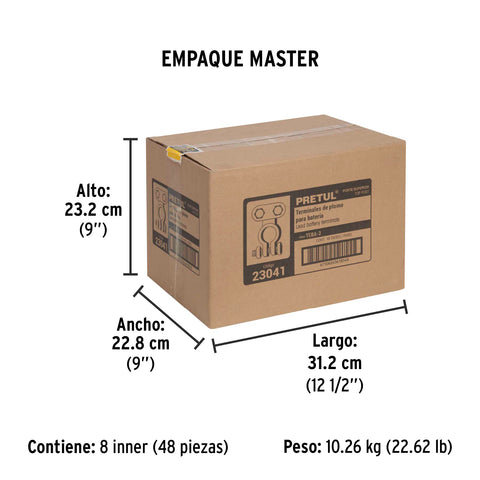 Blíster 2 terminales p/batería, plomo poste superior, Pretul | TEBA-2 | 23041