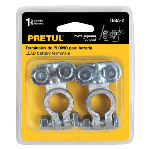 Blíster 2 terminales p/batería, plomo poste superior, Pretul | TEBA-2 | 23041