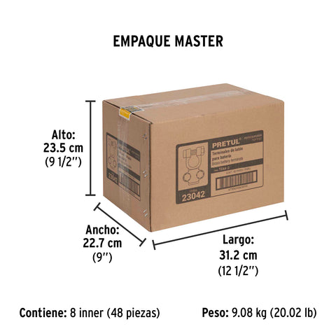 Blíster 2 terminales p/batería, latón poste superior, Pretul | TEBA-3 | 23042