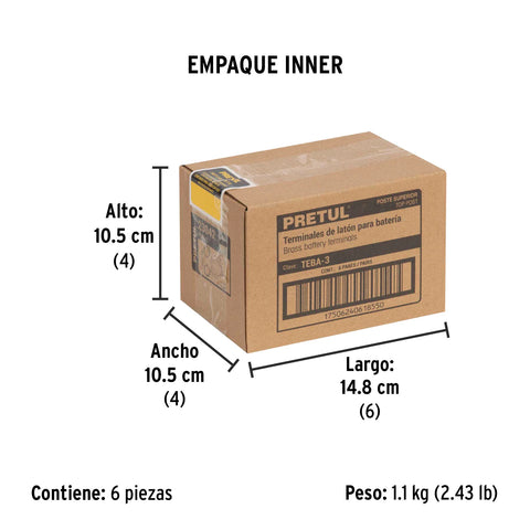 Blíster 2 terminales p/batería, latón poste superior, Pretul | TEBA-3 | 23042