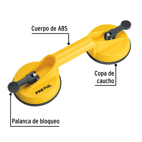 Ventosa de plástico para vidrio, 2 copas de succión, Pretul | VEVI-2 | 23051