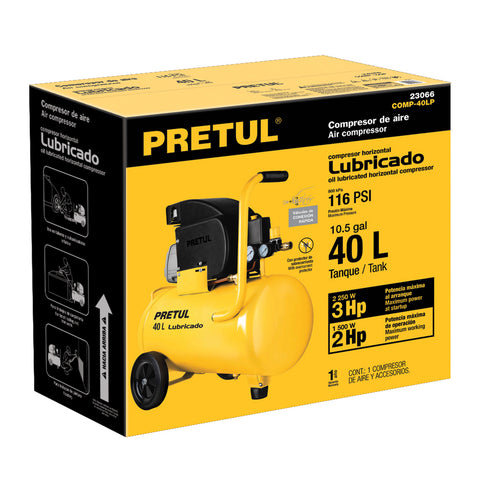 Compresor lubricado, 40L, 3HP, horizontal, 127V, PRETUL | COMP-40LP | 23066
