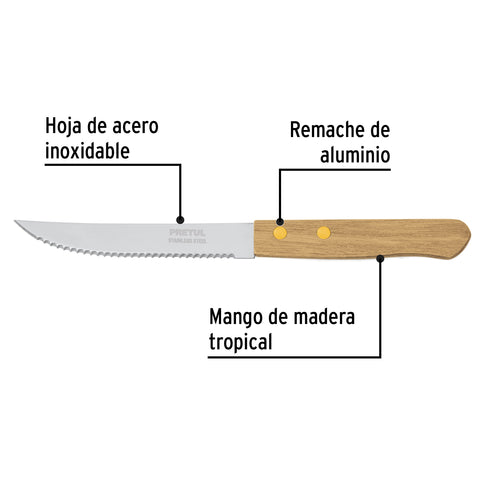 Cuchillo con sierra para asado 5' mango de madera, Pretul | CUCH-M52 | 23083