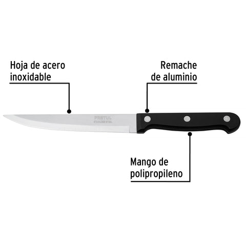 Cuchillo liso para asado 5' mango de plástico, Pretul | CUCH-P53 | 23093