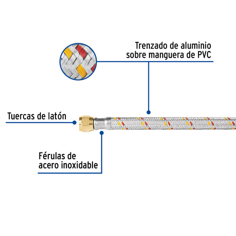 Manguera para gas, aluminio, 5/16' flare, 250cm, FOSET BASIC | FGA-25NP | 23205