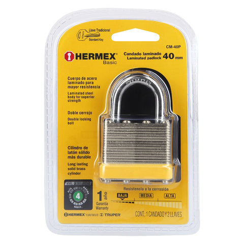 Candado laminado, 40mm, gancho corto, blister, HERMEX BASIC | CM-40P | 23503