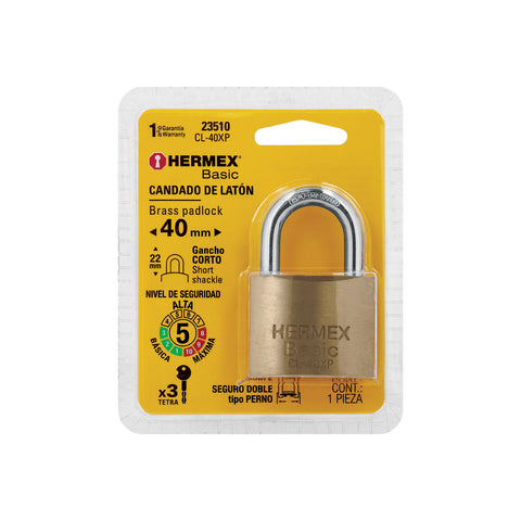Candado de latón 40 mm llave tetra en blíster, HERMEX BASIC | CL-40XP | 23510