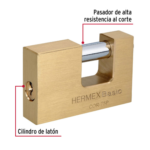 Candado antipalanca 75 mm cuerpo de latón, HERMEX BASIC | COR-75P | 23512