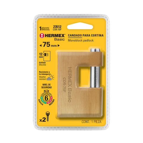 Candado antipalanca 75 mm cuerpo de latón, HERMEX BASIC | COR-75P | 23512