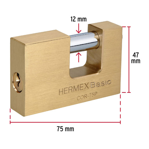 Candado antipalanca 75 mm cuerpo de latón, HERMEX BASIC | COR-75P | 23512