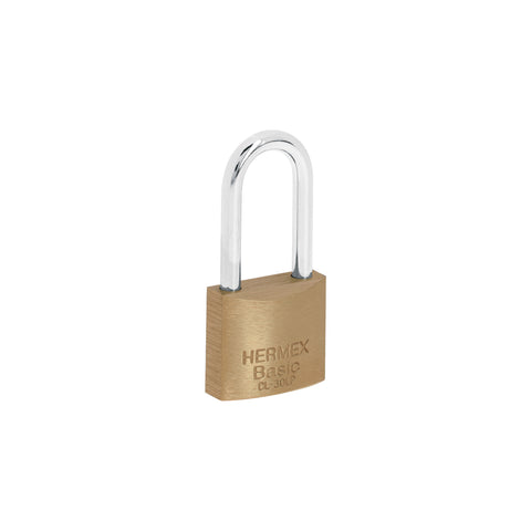 Candado de latón 30 mm gancho largo en blíster, HERMEX BASIC | CL-30LP | 23516