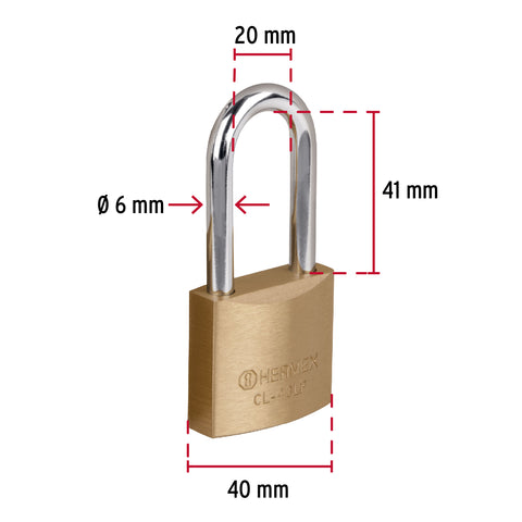 Candado de latón 40 mm gancho largo en blíster, HERMEX BASIC | CL-40LP | 23517