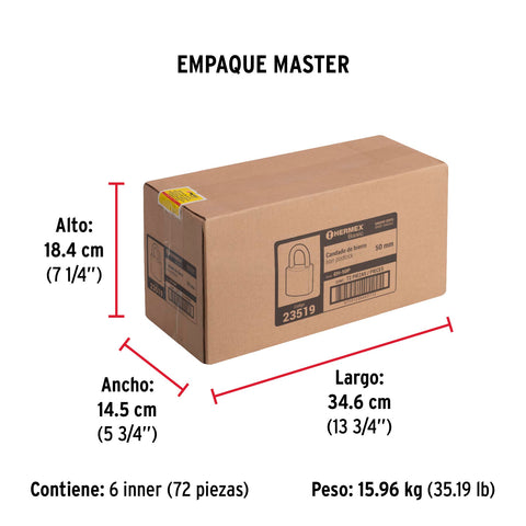 Candado de hierro color latón 50 mm, corto, caja, BASIC | CH-50P | 23519