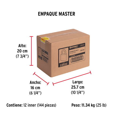Candado de hierro color latón 30 mm, corto, caja, BASIC | CH-30P | 23522