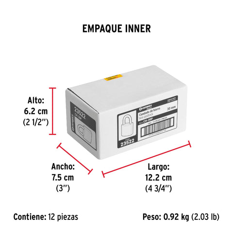 Candado de hierro color latón 30 mm, corto, caja, BASIC | CH-30P | 23522