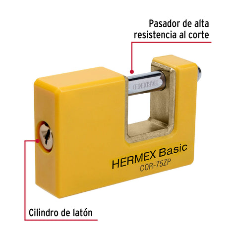 Candado antipalanca 75 mm cuerpo metálico, HERMEX BASIC | COR-75ZP | 23524