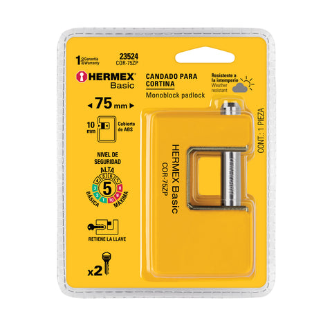 Candado antipalanca 75 mm cuerpo metálico, HERMEX BASIC | COR-75ZP | 23524