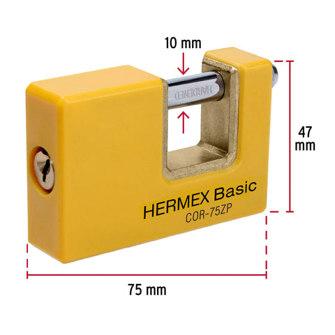 Candado antipalanca 75 mm cuerpo metálico, HERMEX BASIC | COR-75ZP | 23524
