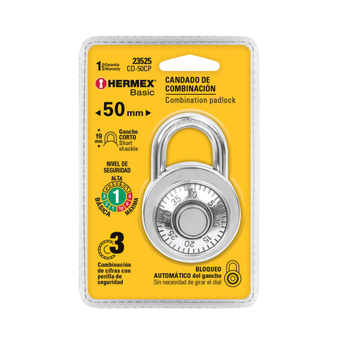 Candado de combinación de disco en blíster, HERMEX BASIC | CD-50CP | 23525