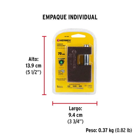 Candado antipalanca 70 mm cuerpo de hierro, HERMEX BASIC | COR-70HP | 23540