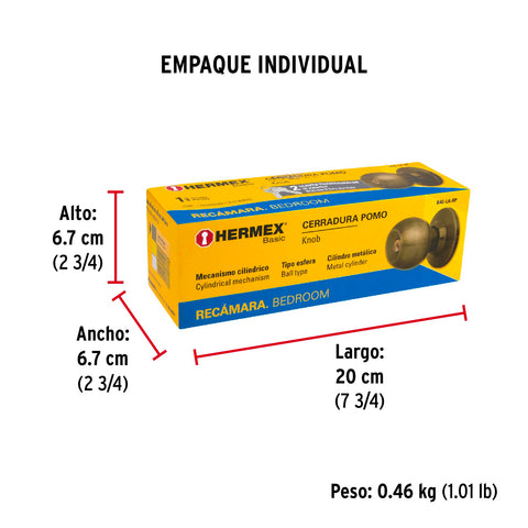 Cerradura tipo esfera, cilíndrico, recámara, antiguo, BASIC | BAL-LA-RP | 23564