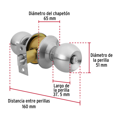 Cerradura tipo esfera, cilíndrico, recámara, cromo, BASIC | BAL-CM-RP | 23565