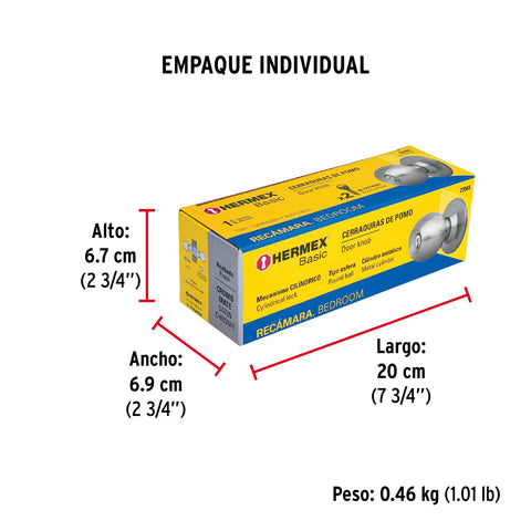 Cerradura tipo esfera, cilíndrico, recámara, cromo, BASIC | BAL-CM-RP | 23565
