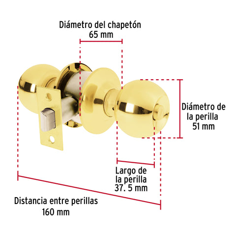 Cerradura tipo esfera, cilíndrico, baño, brillante, BASIC | BAL-LB-BP | 23566