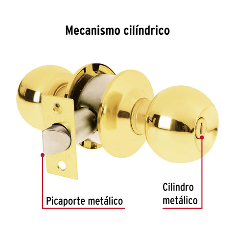 Cerradura tipo esfera, cilíndrico, baño, brillante, BASIC | BAL-LB-BP | 23566