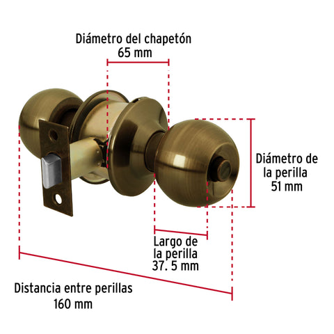 Cerradura tipo esfera, cilíndrico, baño, antiguo, BASIC | BAL-LA-BP | 23567