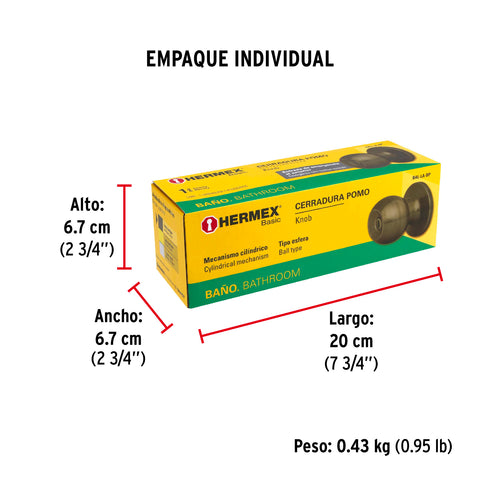 Cerradura tipo esfera, cilíndrico, baño, antiguo, BASIC | BAL-LA-BP | 23567