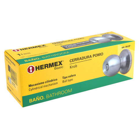 Cerradura tipo esfera, cilíndrico, baño, cromo, HERMEX BASIC | BAL-CM-BP | 23568