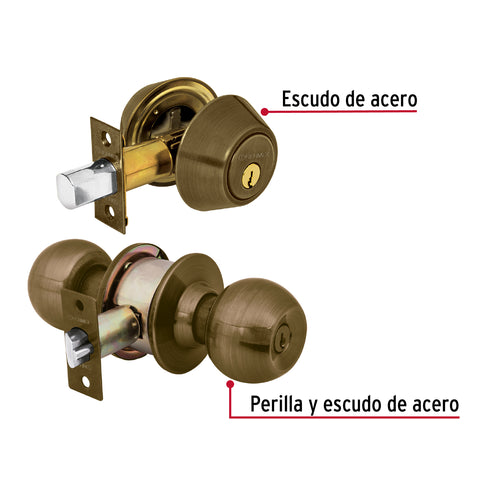 Combo cerraduras, llave-llave, latón antiguo, HERMEX BASIC | CMB-22P | 23620