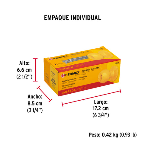 Cerradura tipo esfera, tubular, entrada, brillante, BASIC | BALT-LB-EP | 23655