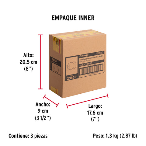 Cerradura tipo esfera, tubular, entrada, brillante, BASIC | BALT-LB-EP | 23655