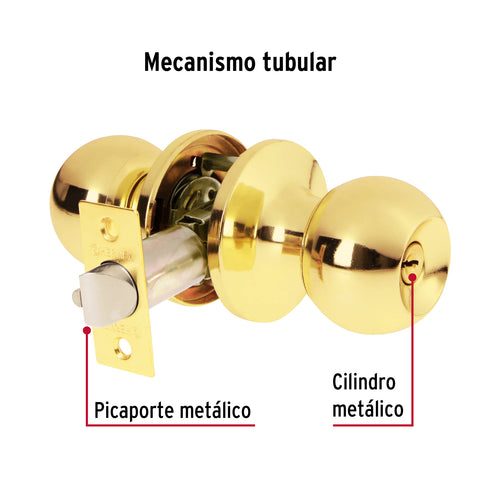 Cerradura tipo esfera, tubular, entrada, brillante, BASIC | BALT-LB-EP | 23655