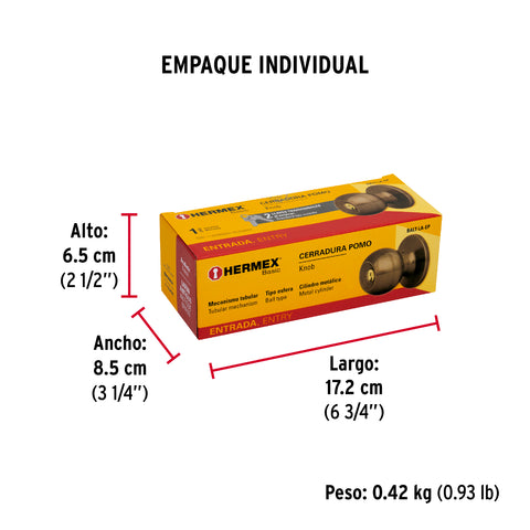 Cerradura tipo esfera, tubular, entrada, antiguo, BASIC | BALT-LA-EP | 23656