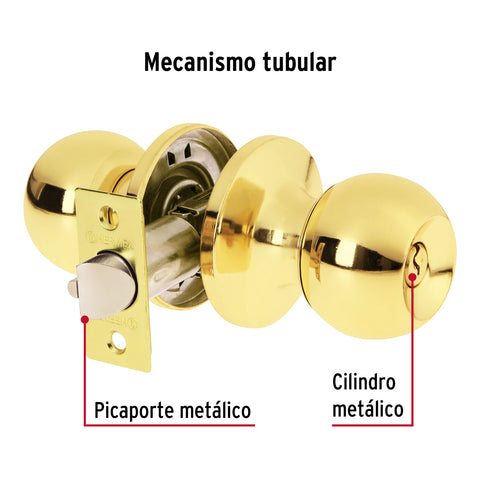 Cerradura tipo esfera, tubular, recámara,brillante, BASIC | BALT-LB-RP | 23658