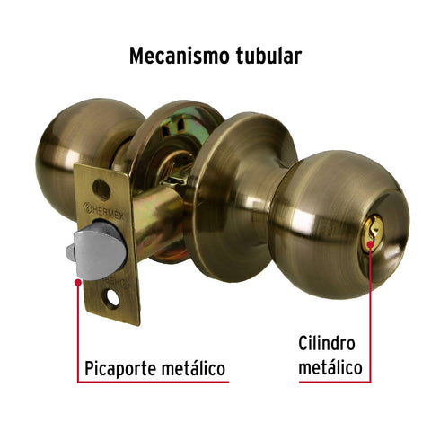 Cerradura tipo esfera, tubular, recámara, antiguo, BASIC | BALT-LA-RP | 23659