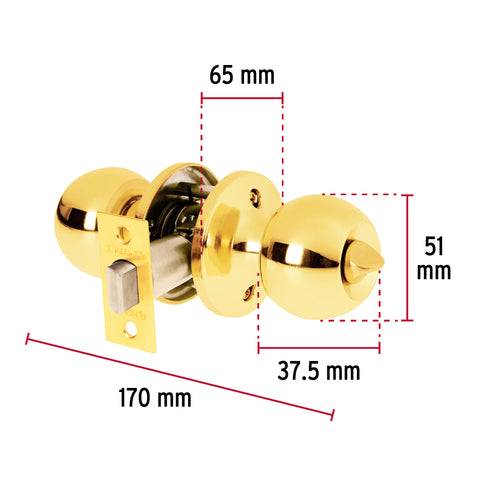 Cerradura tipo esfera, tubular, baño, brillante, BASIC | BALT-LB-BP | 23661