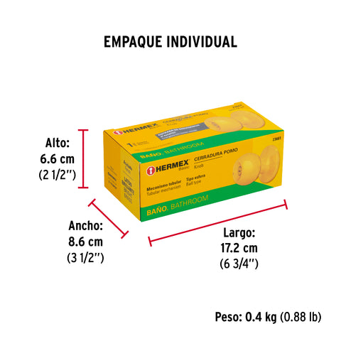 Cerradura tipo esfera, tubular, baño, brillante, BASIC | BALT-LB-BP | 23661