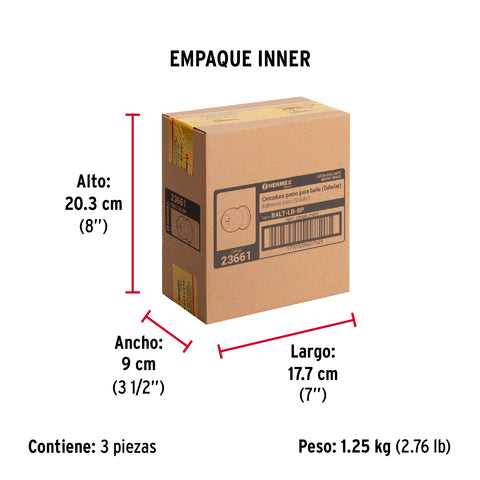 Cerradura tipo esfera, tubular, baño, brillante, BASIC | BALT-LB-BP | 23661