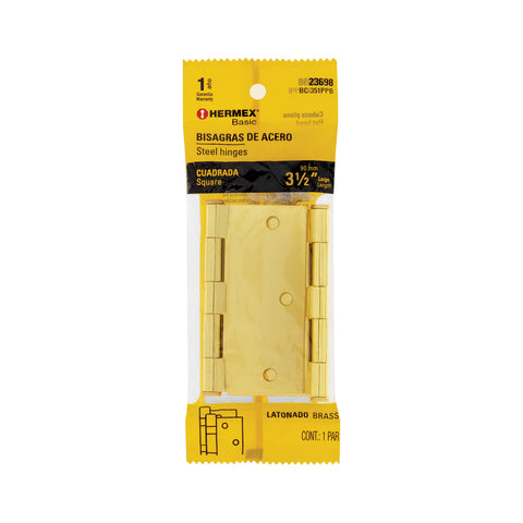 Bolsa c/2 bisagras cuadradas 3-1/2',latonado, HERMEX BASIC | BC-351PPB | 23698